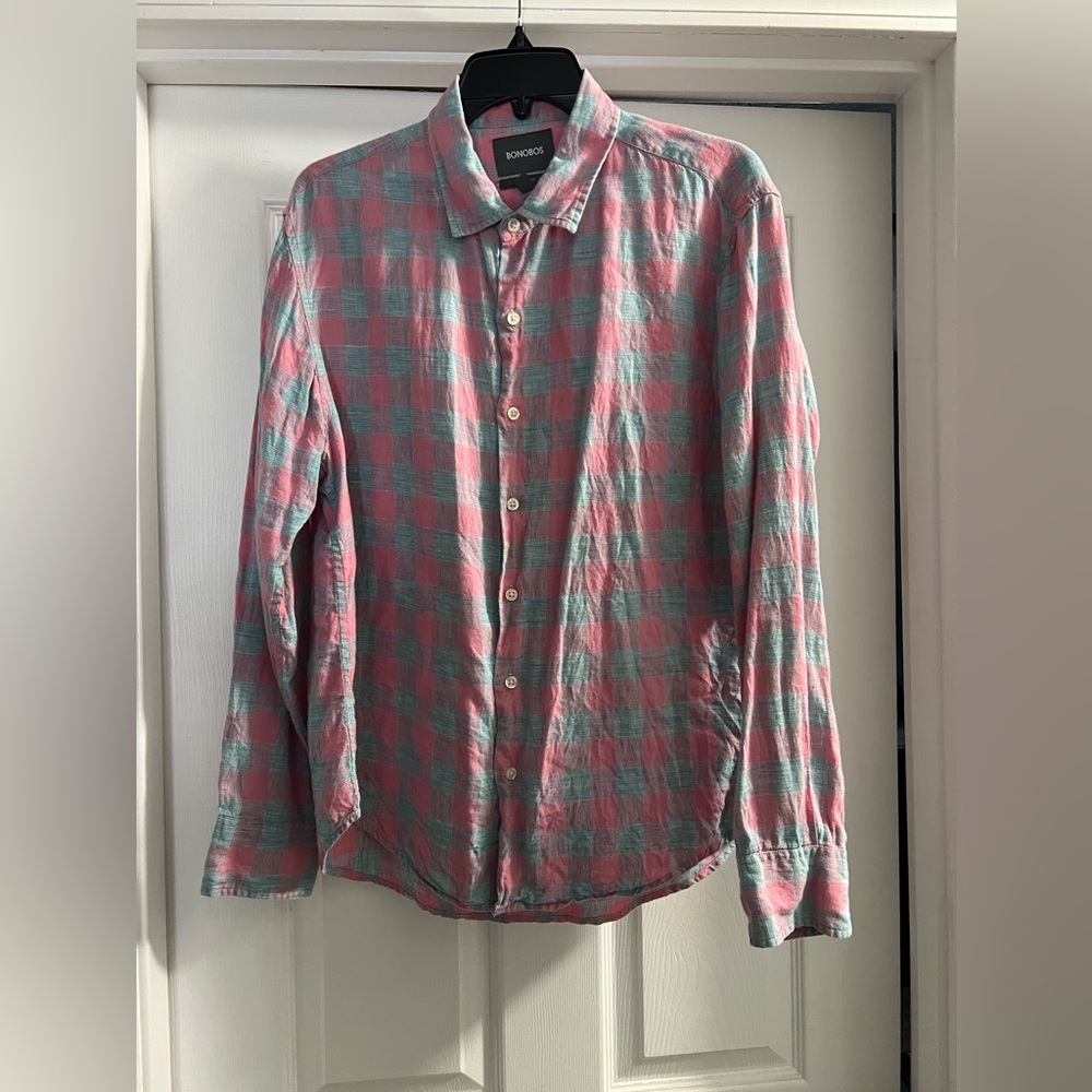 Bonobos Men's Plaid Slim Fit Button Front Shirt size L short